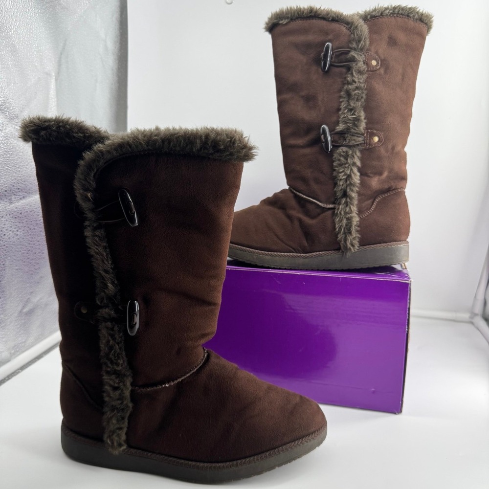 Airwalk Myra Brown Faux Fur Toggle Winter Boots